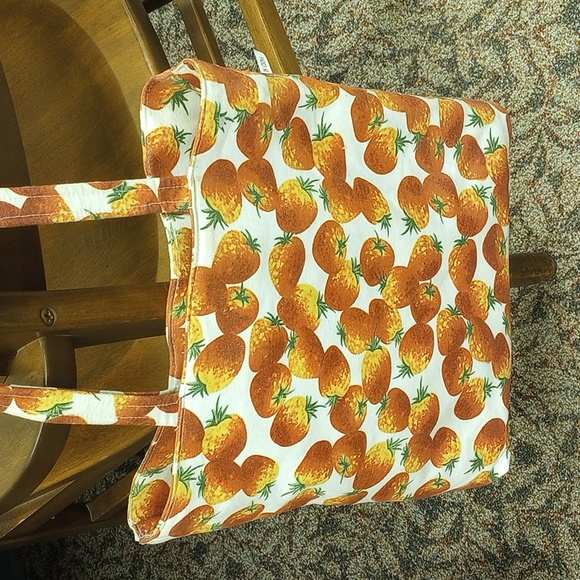 Strawberry Canvas & Burlap Tote Bag w/ Pocket, Aqua Brand - Picture 3 of 7